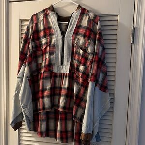 Mixed Media Plaid and Denim Shirt
